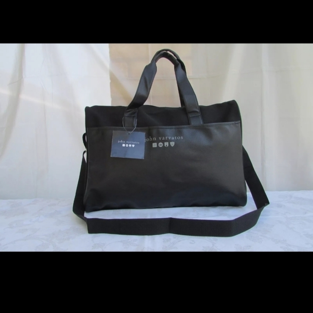 John varvatos canvas faux leather gym bag